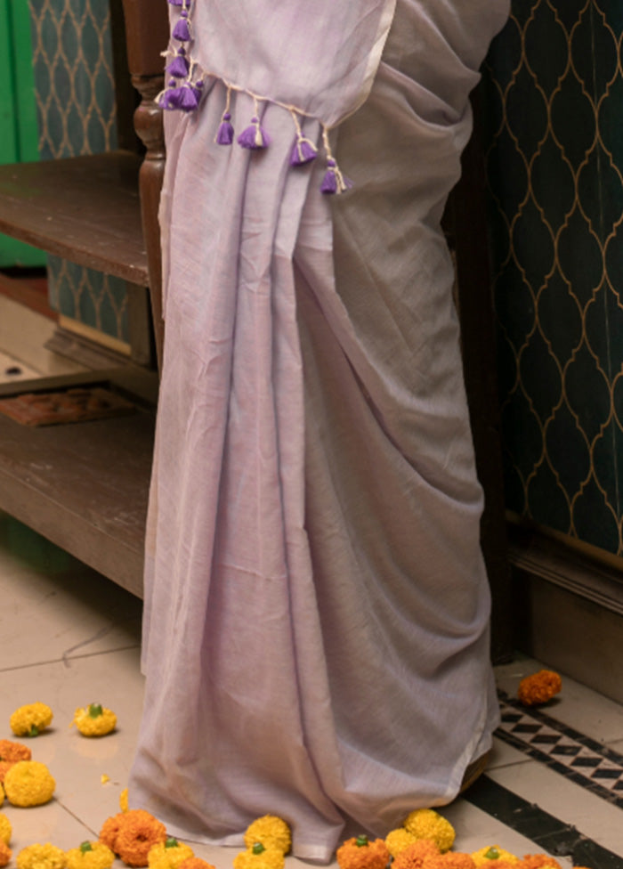 White Spun Silk Saree With Blouse Piece