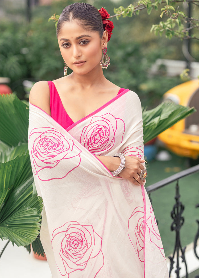 White Spun Silk Saree With Blouse Piece