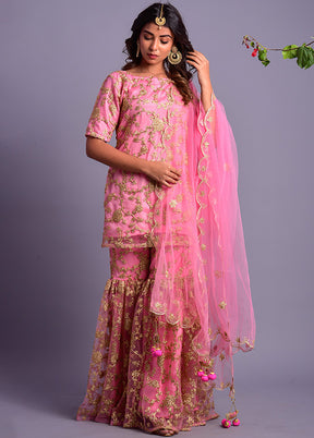 Pink Net 3 Pc Suit Set Salwar Suit Set With Dupatta VDRAN100040840 - Indian Silk House Agencies