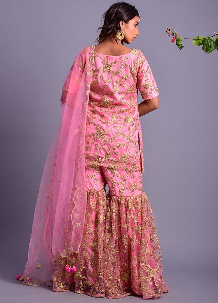 Pink Net 3 Pc Suit Set Salwar Suit Set With Dupatta VDRAN100040840 - Indian Silk House Agencies