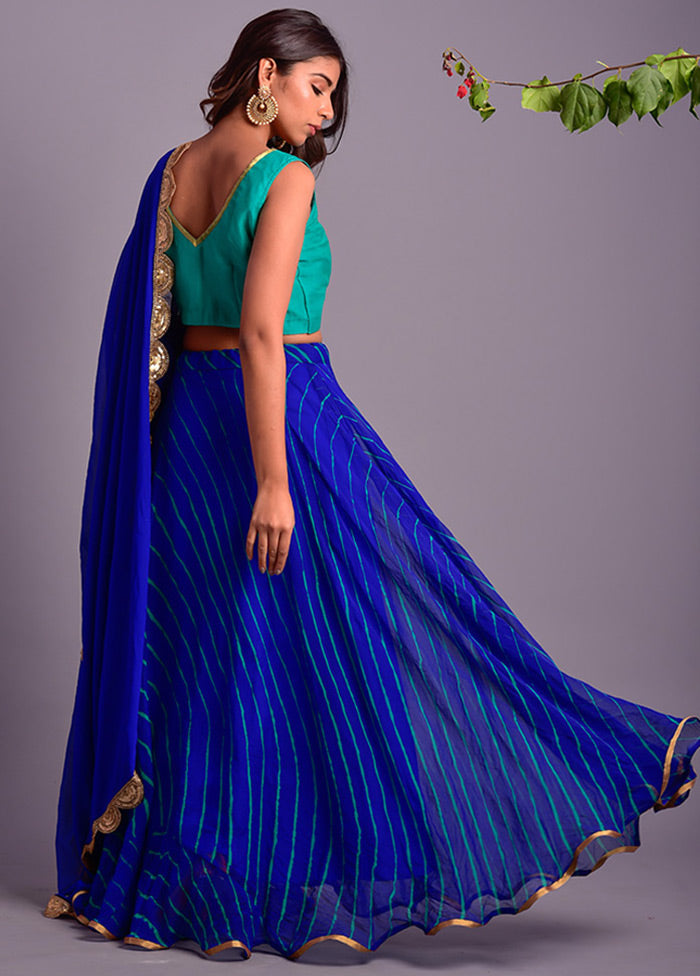 Blue Readymade Silk Lehenga Set With Dupatta - Indian Silk House Agencies
