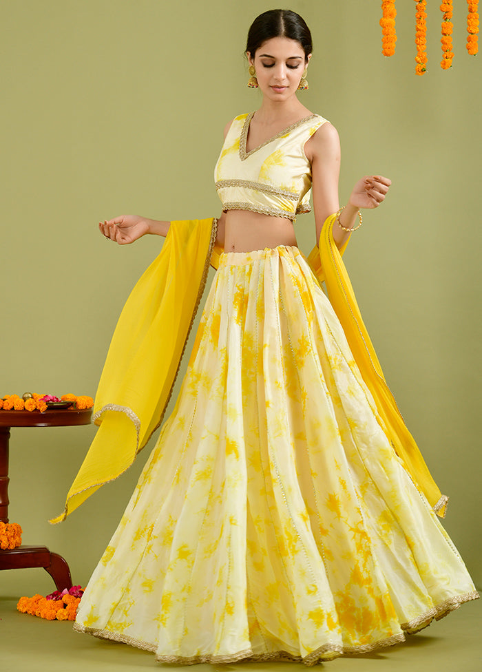 Yellow Readymade Silk Lehenga Choli Set - Indian Silk House Agencies