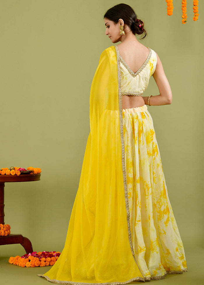 Yellow Readymade Silk Lehenga Choli Set - Indian Silk House Agencies