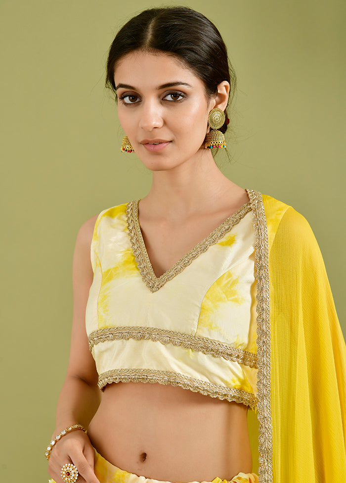 Yellow Readymade Silk Lehenga Choli Set - Indian Silk House Agencies