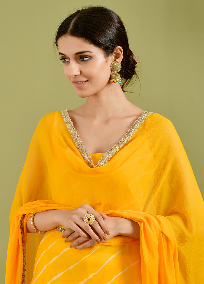 3 Pc Yellow Chiffon Suit Set With Dupatta VDRAN1412230 - Indian Silk House Agencies