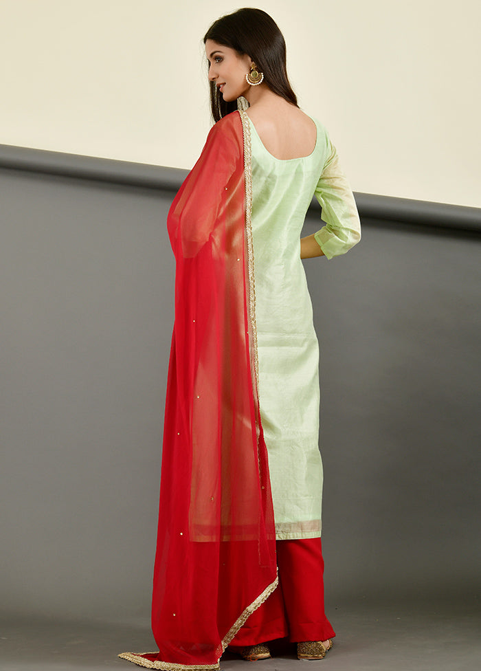 3 Pc Green Zardozi Work Chanderi Suit Set With Dupatta VDRAN1412235 - Indian Silk House Agencies