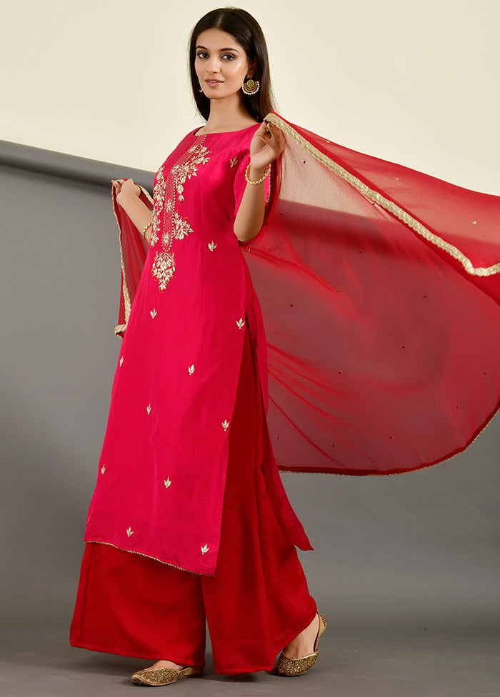3 Pc Pink Gota Pati Work Silk Suit Set With Dupatta VDRAN1412236 - Indian Silk House Agencies