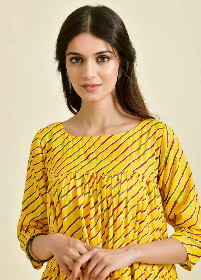 2 Pc Yellow Cotton Kurti Set VDRAN1412250 - Indian Silk House Agencies