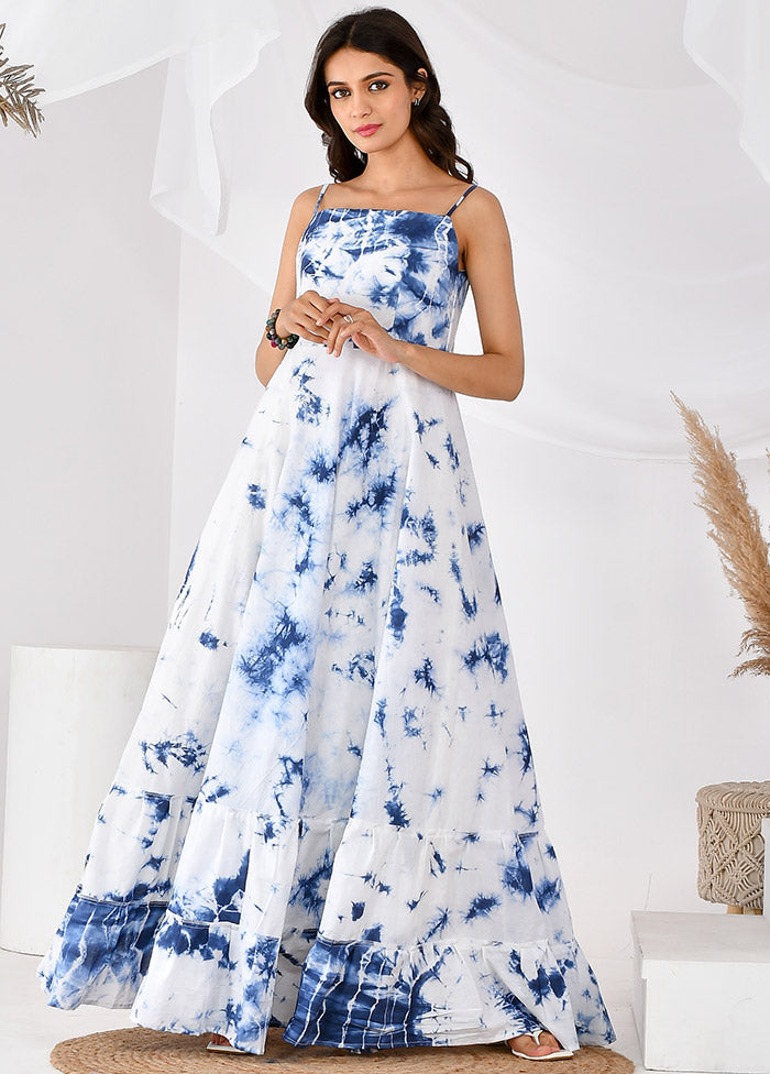 White Sleeveless Cotton Ombre Maxi Dress VDRAN12042023 - Indian Silk House Agencies