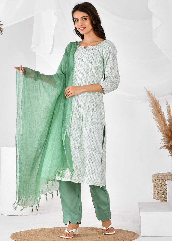 3 Pc Green Cotton Printed Suit Set VDRAN12042036 - Indian Silk House Agencies