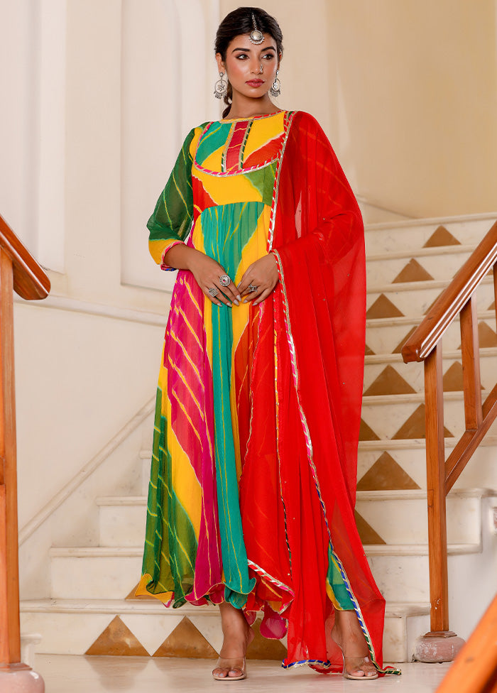 Multicolor Pure Georgette Indian Dress With Dupatta - Indian Silk House Agencies