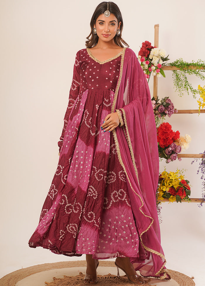 Mauve Pure Silk Indian Dress With Dupatta - Indian Silk House Agencies