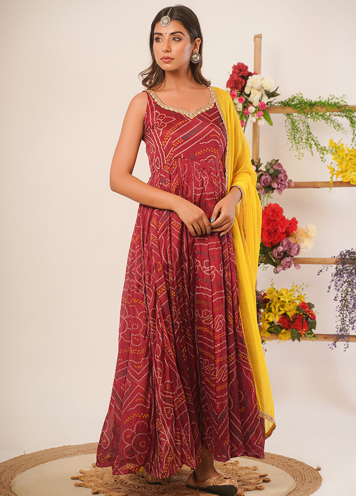 Maroon Pure Silk Indian Dress With Dupatta - Indian Silk House Agencies