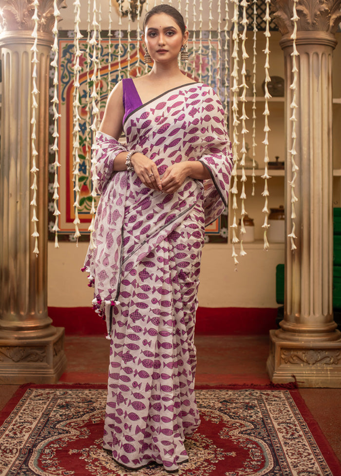 White Spun Silk Saree With Blouse Piece