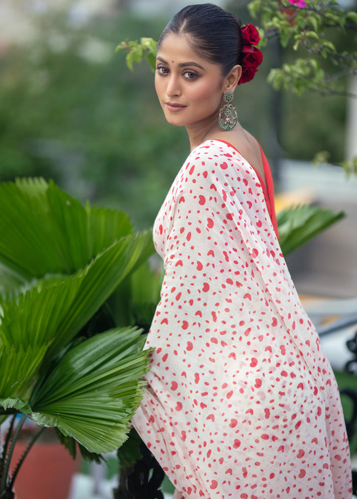 White Spun Silk Saree With Blouse Piece