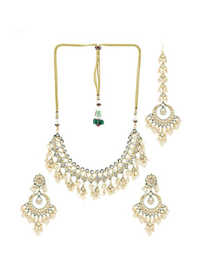 Golden Kundan Work Alloy Jewellery Set - Indian Silk House Agencies