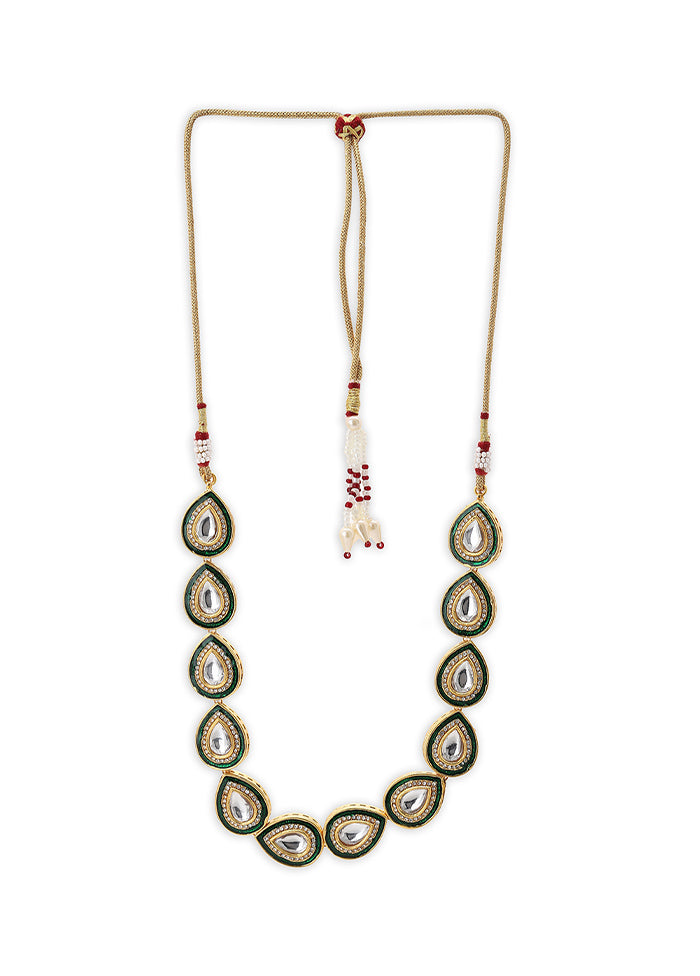 Golden Kundan Work Brass Necklace - Indian Silk House Agencies