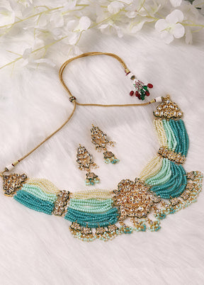 Golden Kundan Work Alloy Jewellery Set - Indian Silk House Agencies