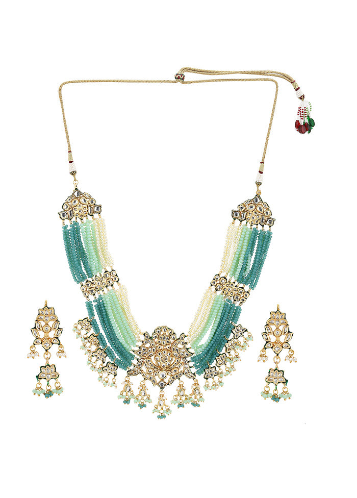 Golden Kundan Work Alloy Jewellery Set - Indian Silk House Agencies