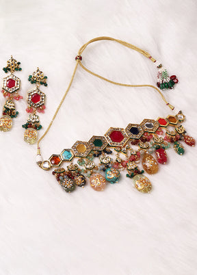 Golden Kundan Work Alloy Jewellery Set - Indian Silk House Agencies