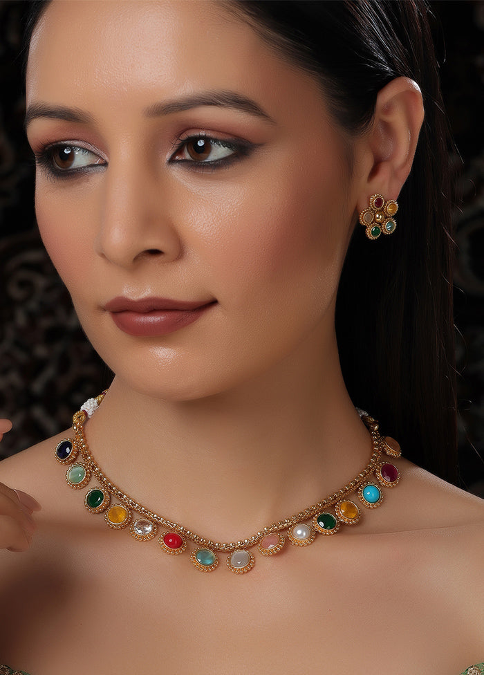 Multicolor Brass Gold Jewellery Set