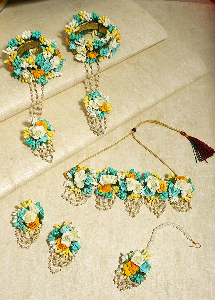 Floral Jewellery Set With Earring Mangtika And Haathphool - Indian Silk House Agencies