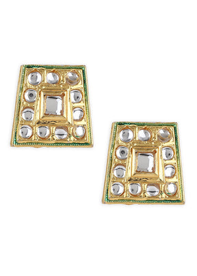 Golden Kundan Work Alloy Earrings - Indian Silk House Agencies