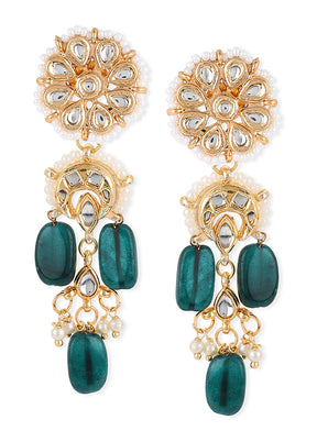 Golden Kundan Work Alloy Earrings - Indian Silk House Agencies