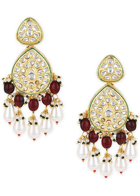 Golden Kundan Work Alloy Earrings - Indian Silk House Agencies