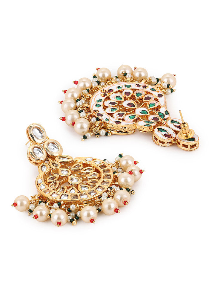 Golden Kundan Work Alloy Earrings - Indian Silk House Agencies