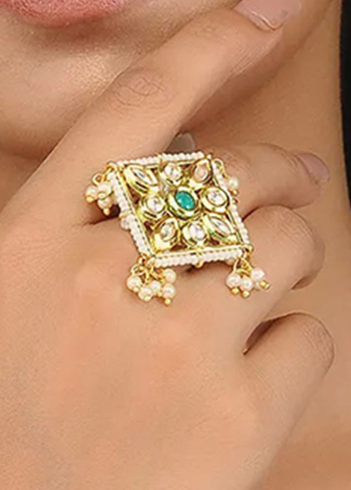 Green Gold Tone Kundan Inspired Adjustable Ring - Indian Silk House Agencies