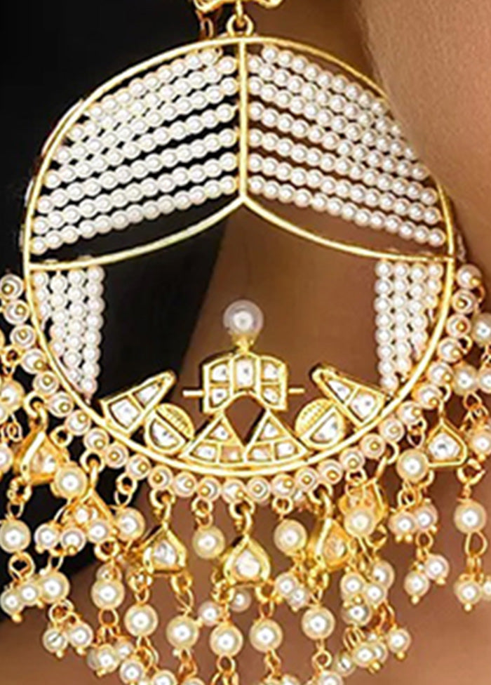 Gold Tone Kundan Earrings With Pearls - Indian Silk House Agencies