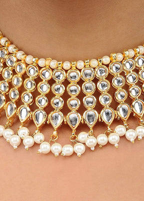 Classic Gold Tone Kundan Inspired Choker Necklace - Indian Silk House Agencies