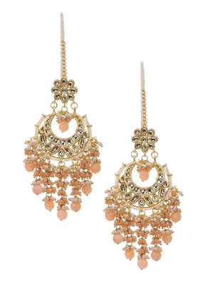 Peach Gold Tone Kundan Inspired Chandbali Earrings - Indian Silk House Agencies