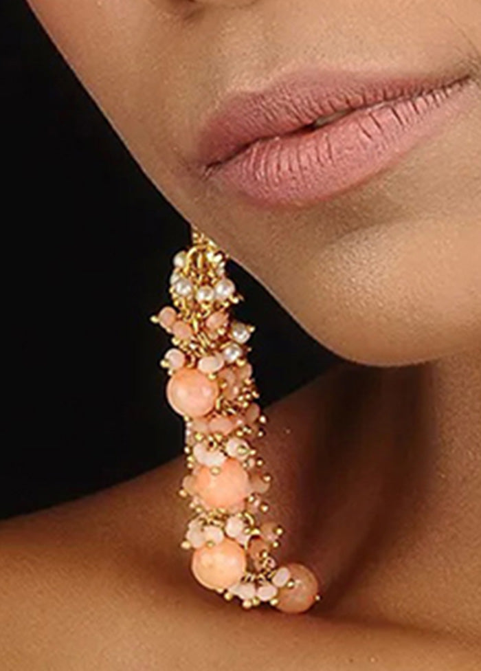 Peach Gold Tone Kundan Inspired Chandbali Earrings - Indian Silk House Agencies