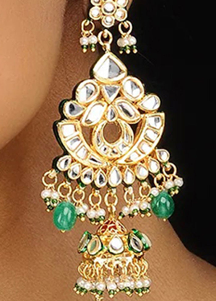Green Gold Tone Kundan Inspired Earrings - Indian Silk House Agencies