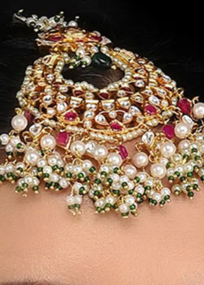 Pink Green Gold Tone Kundan Mangtika With Pearls - Indian Silk House Agencies