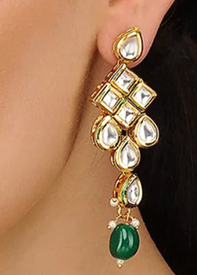 Green Gold Tone Kundan Earrings With Pearls - Indian Silk House Agencies