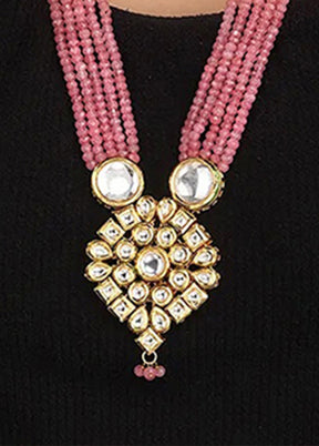 Pink Gold Tone Kundan Necklace With Earrings Set - Indian Silk House Agencies