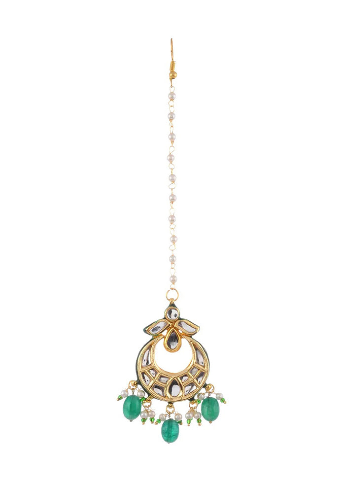 Green Gold Tone Kundan Mangtika With Pearls - Indian Silk House Agencies