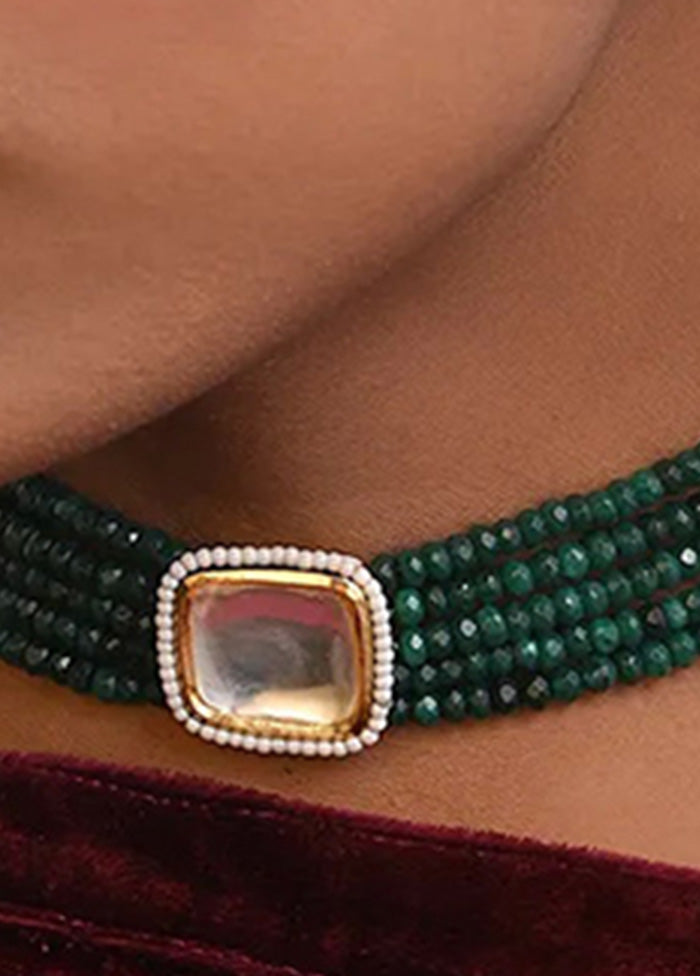 Green Gold Tone Kundan Beaded Choker Necklace - Indian Silk House Agencies