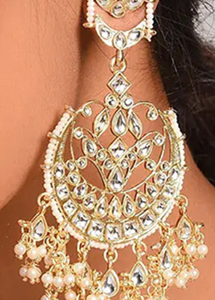 Gold Tone Kundan Earrings With Ear Chains - Indian Silk House Agencies