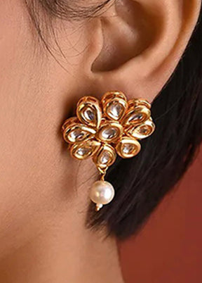 Gold Tone Kundan Earrings With Pearls - Indian Silk House Agencies
