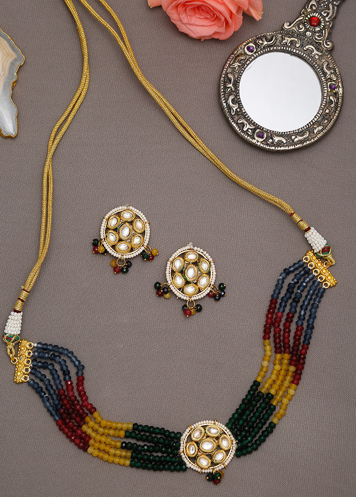 Multicolor Kundan Choker Necklace Set With Studs - Indian Silk House Agencies