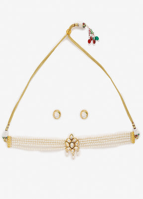 Pearl Kundan Choker Necklace Set With Studs - Indian Silk House Agencies