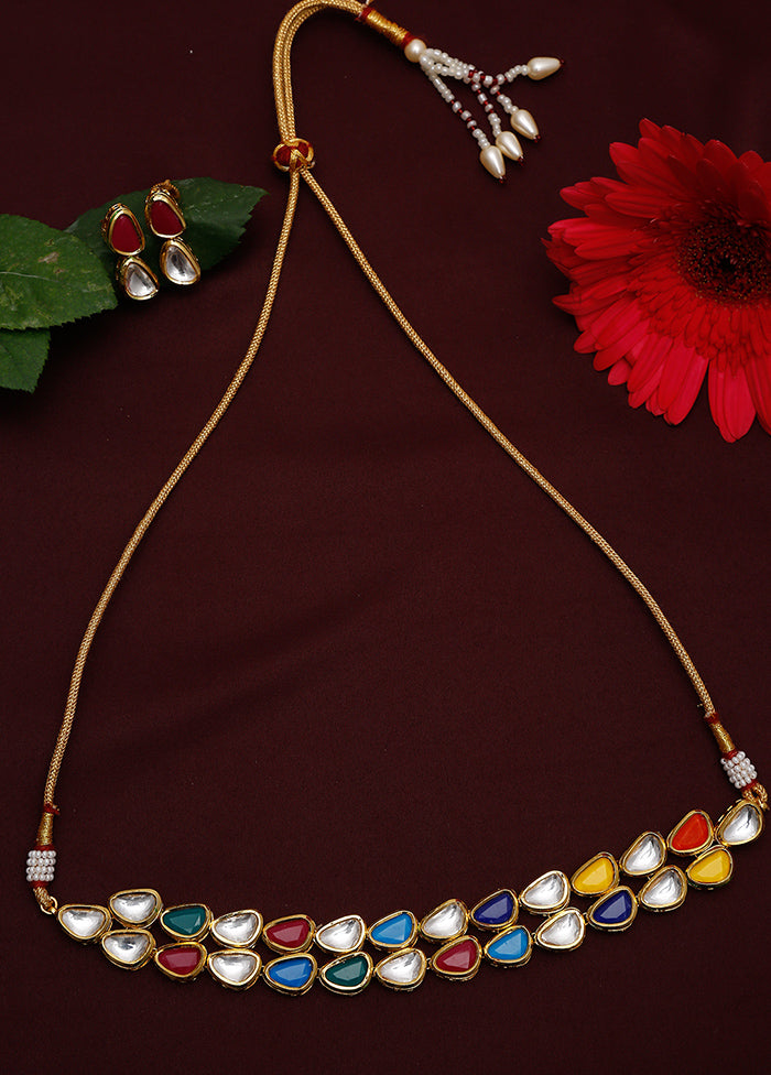 Multicolor Kundan Choker Necklace Set With Earrings - Indian Silk House Agencies