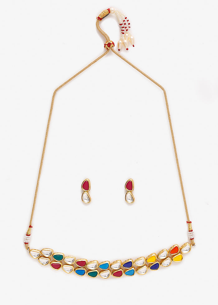 Multicolor Kundan Choker Necklace Set With Earrings - Indian Silk House Agencies