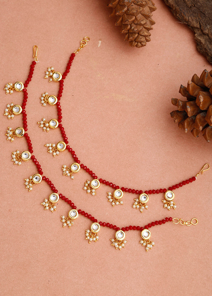 Pair Of Red Beaded Anklets - Indian Silk House Agencies