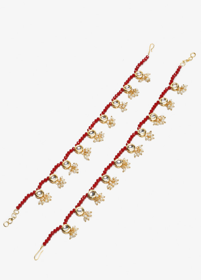 Pair Of Red Beaded Anklets - Indian Silk House Agencies