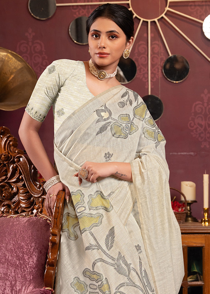 White Pure Cotton Saree With Blouse Piece